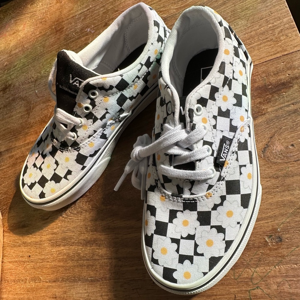Kids size 1 Checkered Vans With Flowers Never Worn